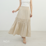 RIKA Nylon Tiered Pleated Maxi Skirt with Inner
