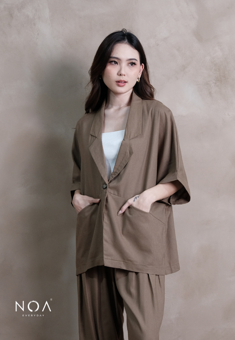 ICHIKA Linen Batwing Short Sleeve Blazer