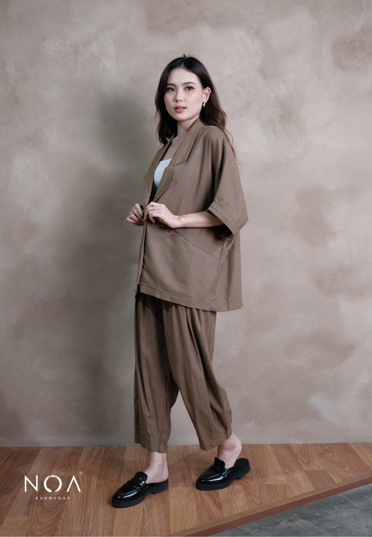 ICHIKA Linen Batwing Short Sleeve Blazer