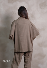 ICHIKA Linen Batwing Short Sleeve Blazer