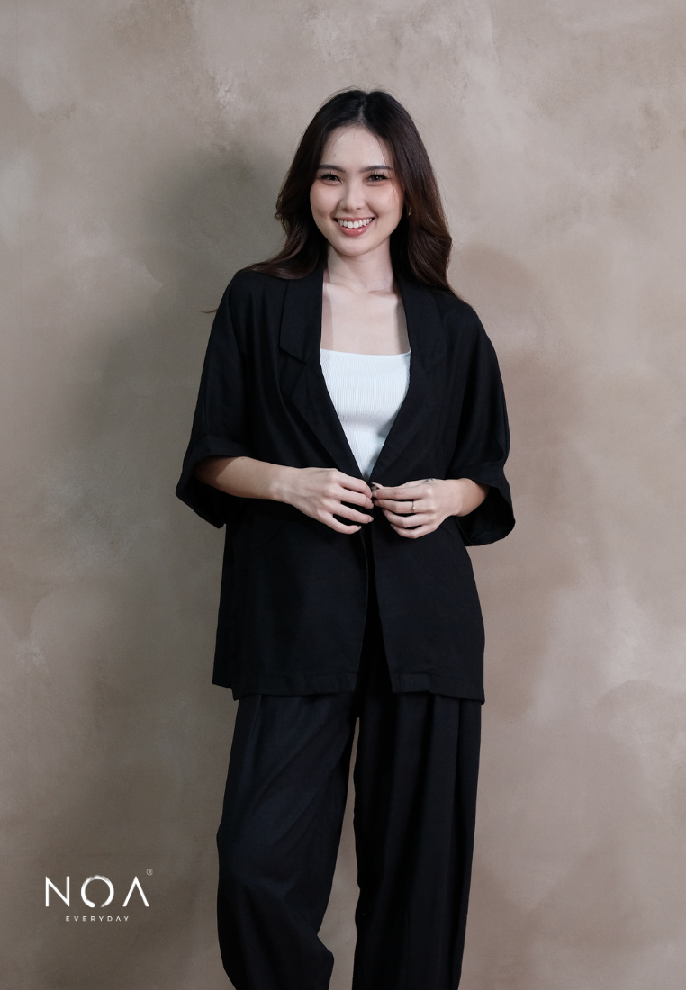 ICHIKA Linen Batwing Short Sleeve Blazer