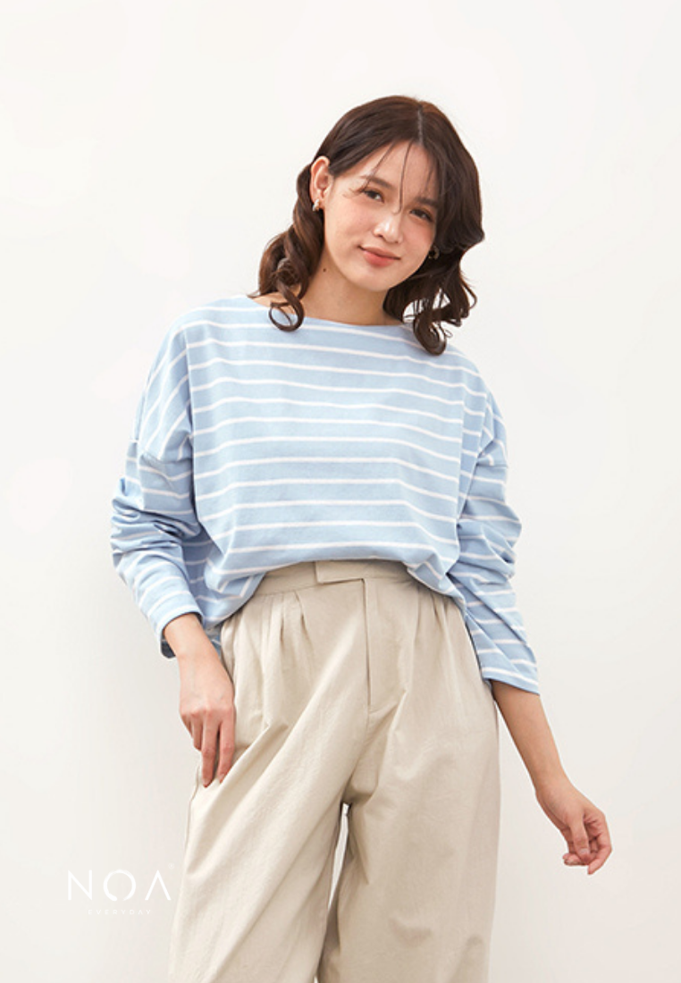 IKARI Basic Stripes Boxy T-Shirt - Blue