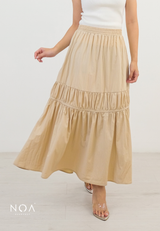 RIKA Nylon Tiered Pleated Maxi Skirt with Inner