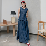 JINZU Denim & Cotton Tiered Maxi Skirt