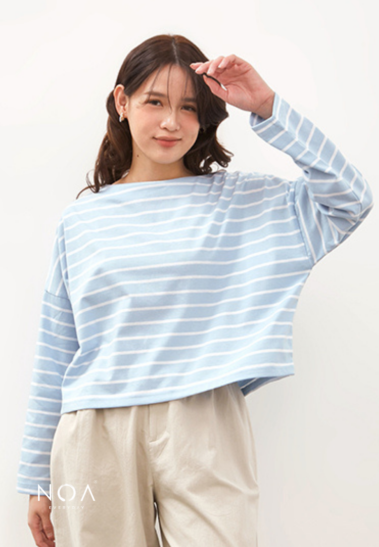 IKARI Basic Stripes Boxy T-Shirt - Blue