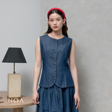 JINZU Denim & Cotton Button Sleeveless Blouse