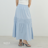 RIKA Nylon Tiered Pleated Maxi Skirt with Inner
