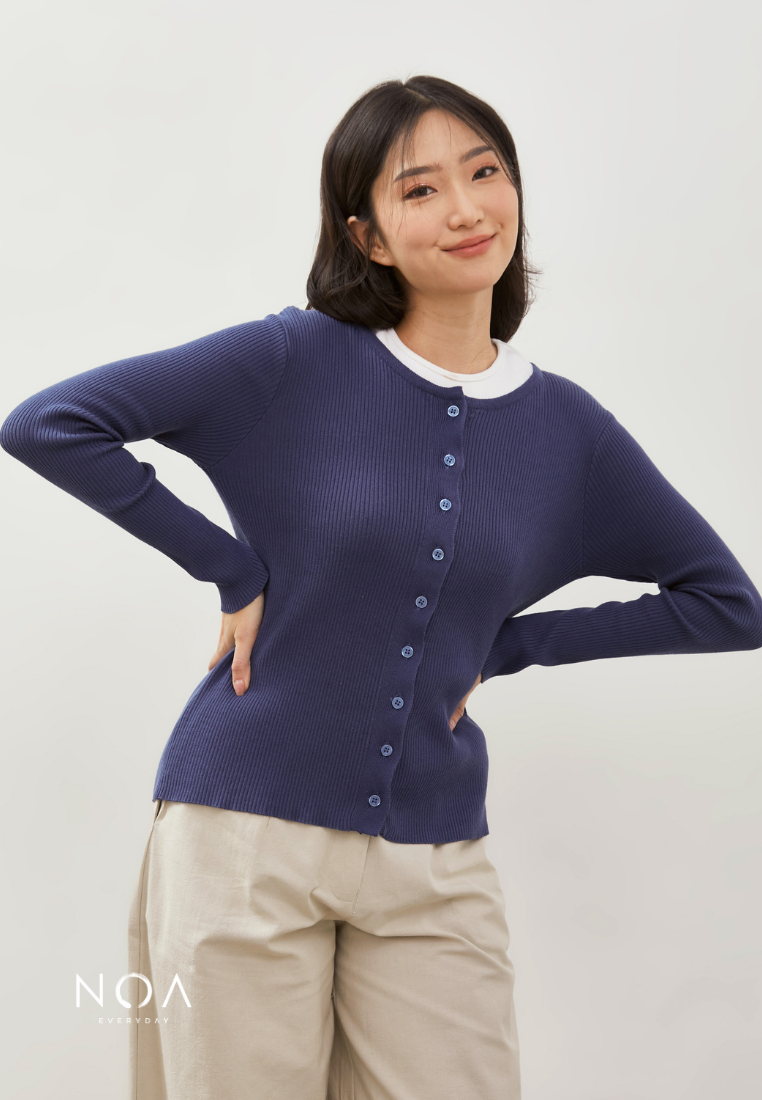 IZUMI Longsleeve Rib Knitted Cardigan - Denim