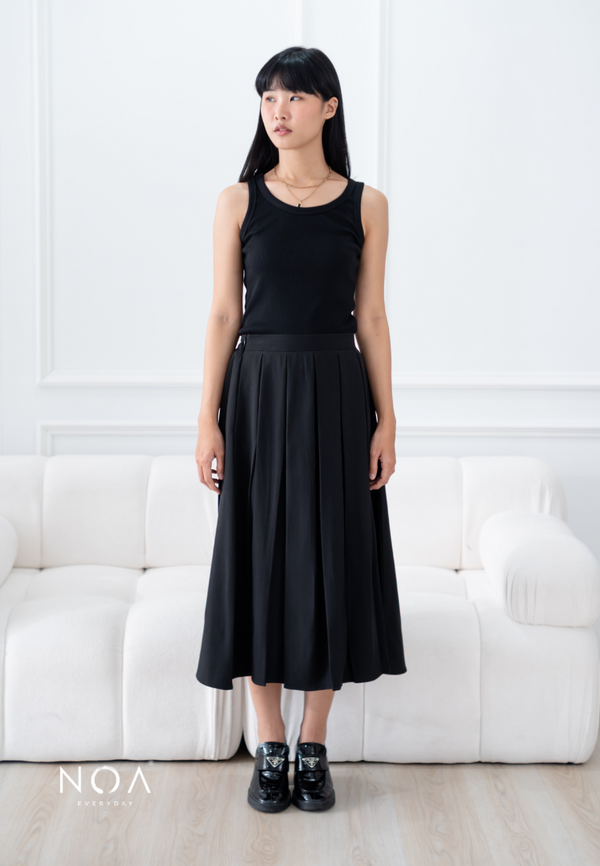 ARISA Pleated Midi Skirt - Black