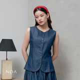 JINZU Denim & Cotton Button Sleeveless Blouse