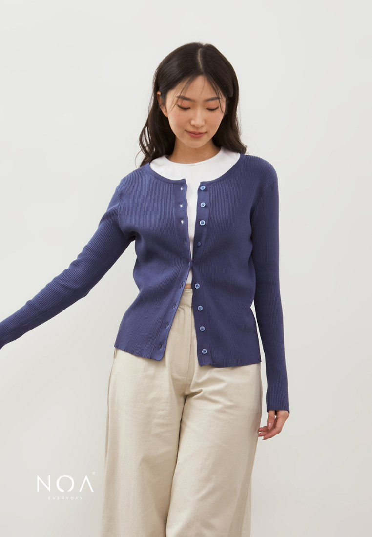 IZUMI Longsleeve Rib Knitted Cardigan - Denim