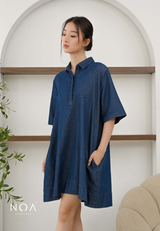 JINZU Denim Short Sleeve Mini Shirt Dress