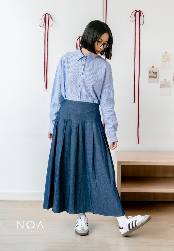 JINZU Denim Pleats Maxi Skirt