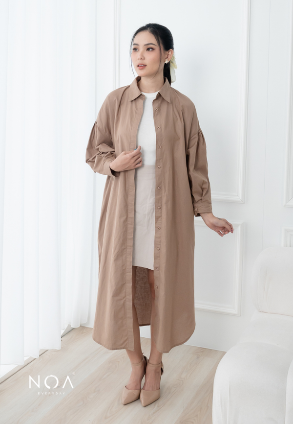 AKEMI Puffsleeve Midi Dress - Mocca