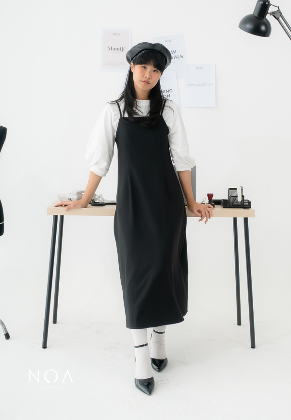 ARISA Strap Midi Dress - Black