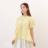NATSUKA Linen Short Balloon Sleeve Blouse
