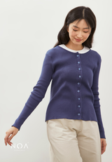 IZUMI Longsleeve Rib Knitted Cardigan - Denim