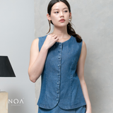 JINZU Denim & Cotton Button Sleeveless Blouse