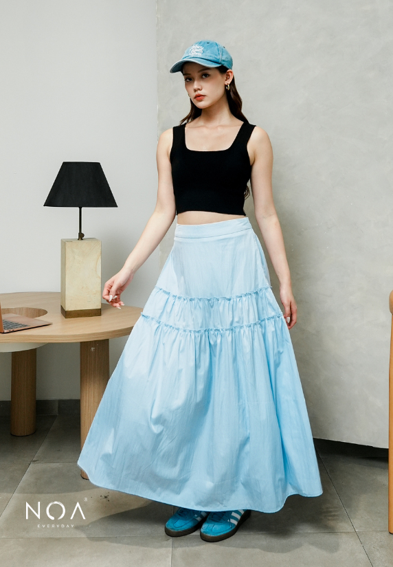AMANE Nylon Ruffle Maxi Skirt