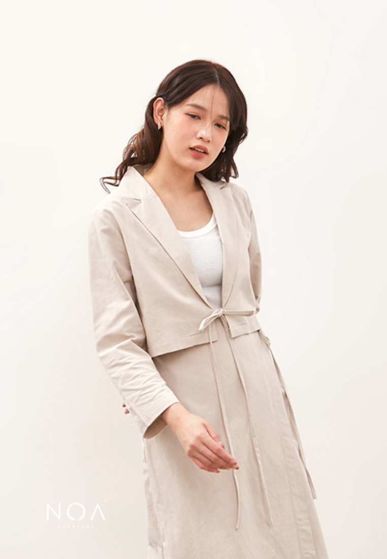 HIKARU Ribbon Long Sleeve Blazer - Light Cream