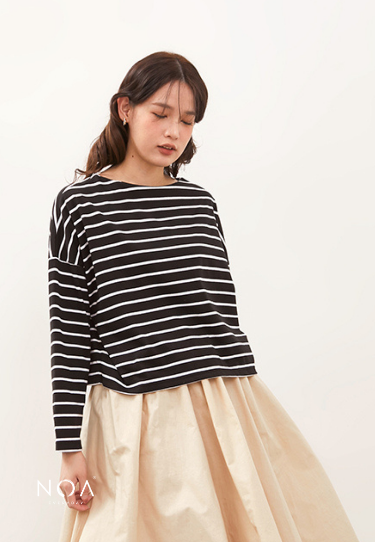 IKARI Basic Stripes Boxy T-Shirt - Black