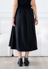 ARISA Pleated Midi Skirt - Black