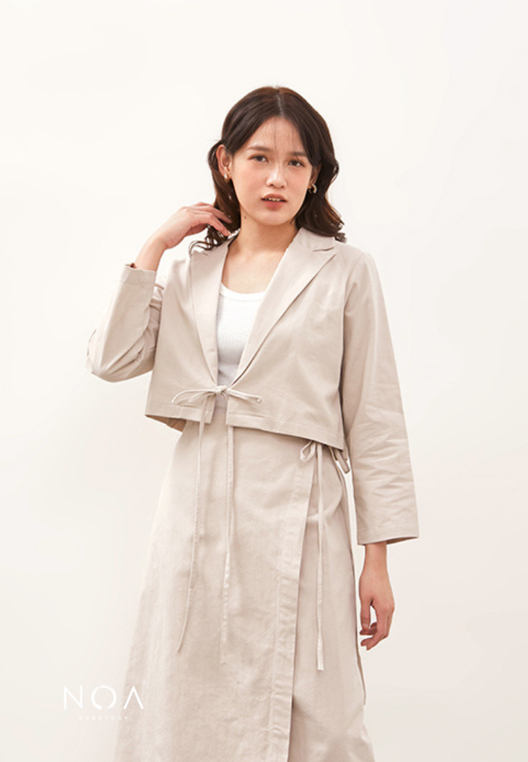 HIKARU Ribbon Long Sleeve Blazer - Light Cream