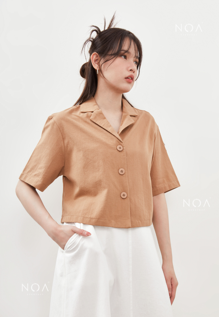 AERI Linen Boxy Basic Shirt - Light Brown