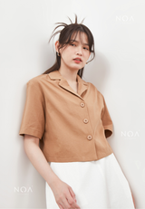 AERI Linen Boxy Basic Shirt - Light Brown