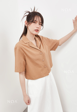 AERI Linen Boxy Basic Shirt - Light Brown