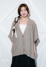 ICHIKA Linen Batwing Short Sleeve Blazer