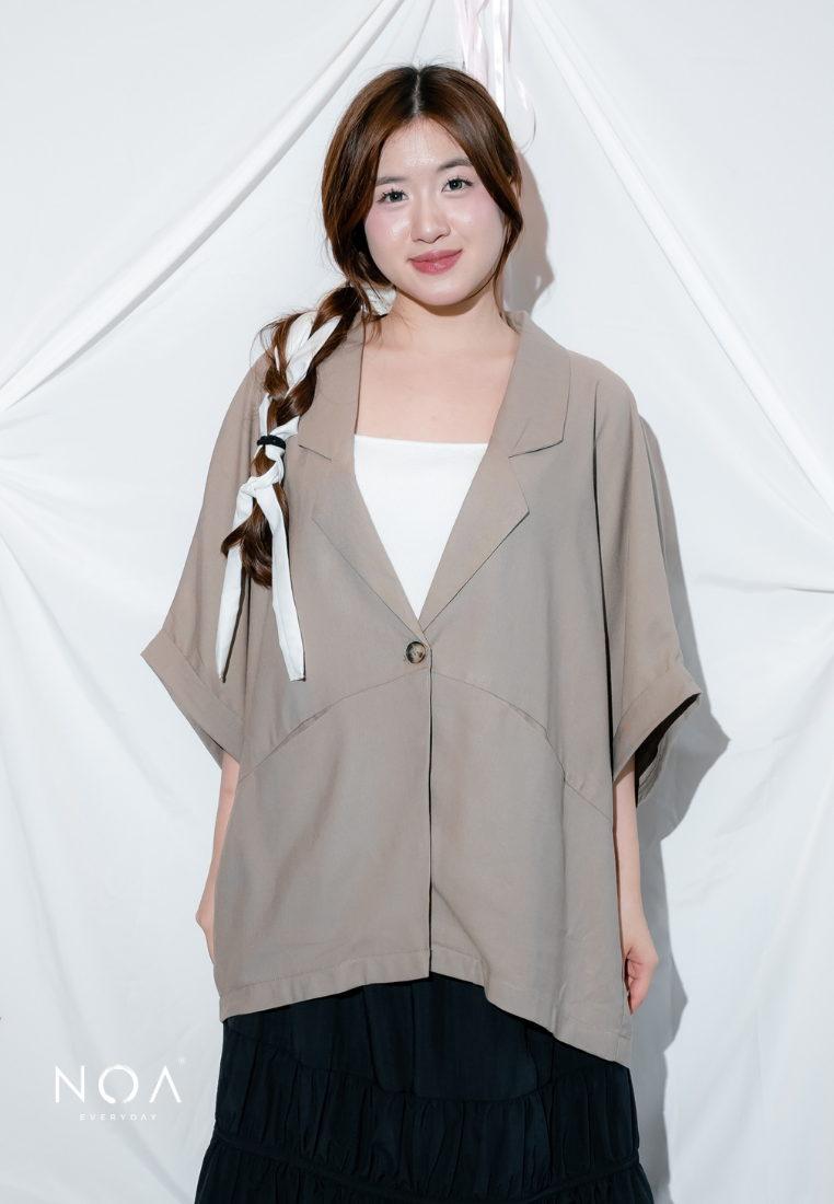 ICHIKA Linen Batwing Short Sleeve Blazer