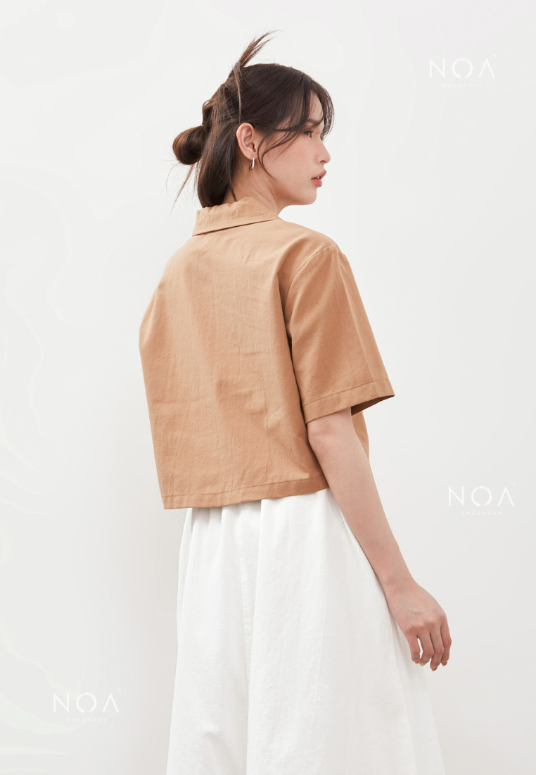 AERI Linen Boxy Basic Shirt - Light Brown