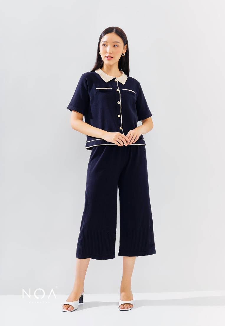 YASUKO Polo Buttoned Knitted Blouse - Navy