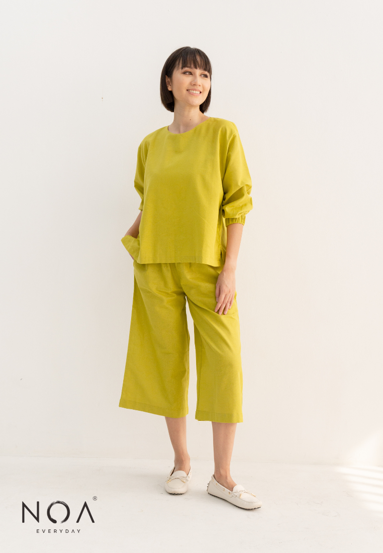 TAKIYO Long Sleeves Linen Basic Blouse - Lime