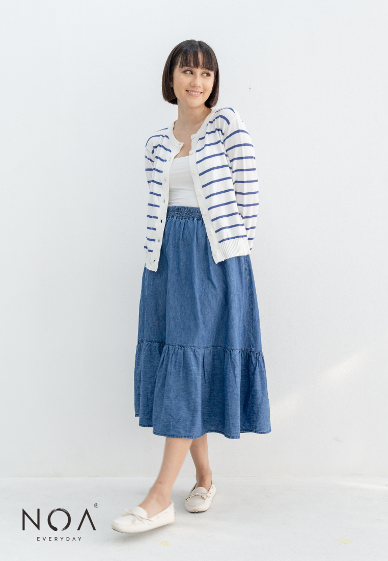 UME Basic Stripes Knitted Cardigan - Blue