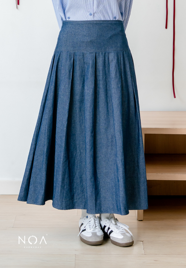 JINZU Denim Pleats Maxi Skirt