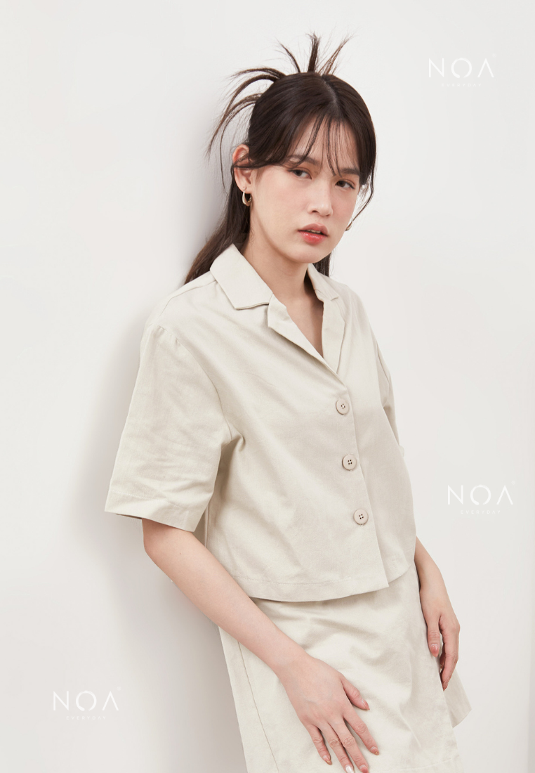 AERI Linen Boxy Basic Shirt - Light Cream