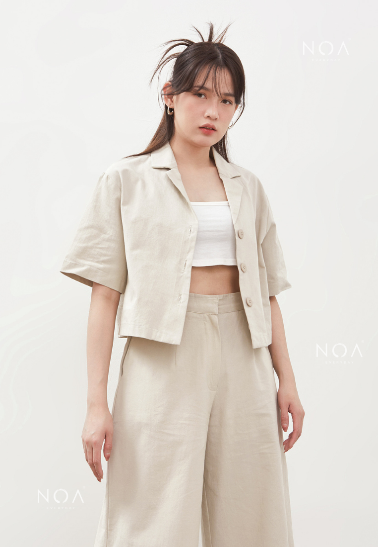 AERI Linen Boxy Basic Shirt - Light Cream