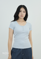 SORAI Rib Henley Short Sleeve Tee
