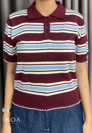 HARUME Striped Knitted Blouse