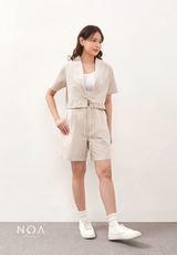 HIKARU Ribbon Short Sleeve Blazer - Light Cream