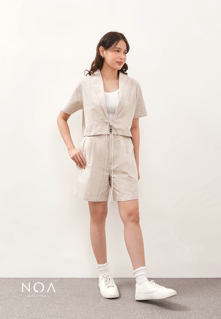 HIKARU Ribbon Short Sleeve Blazer - Light Cream