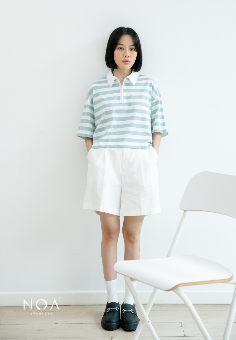 KIMIYO Striped Zipper Collar T-Shirt