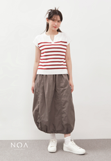 RYO Knitted Stripe V Neckline Sleeveless Blouse - Red