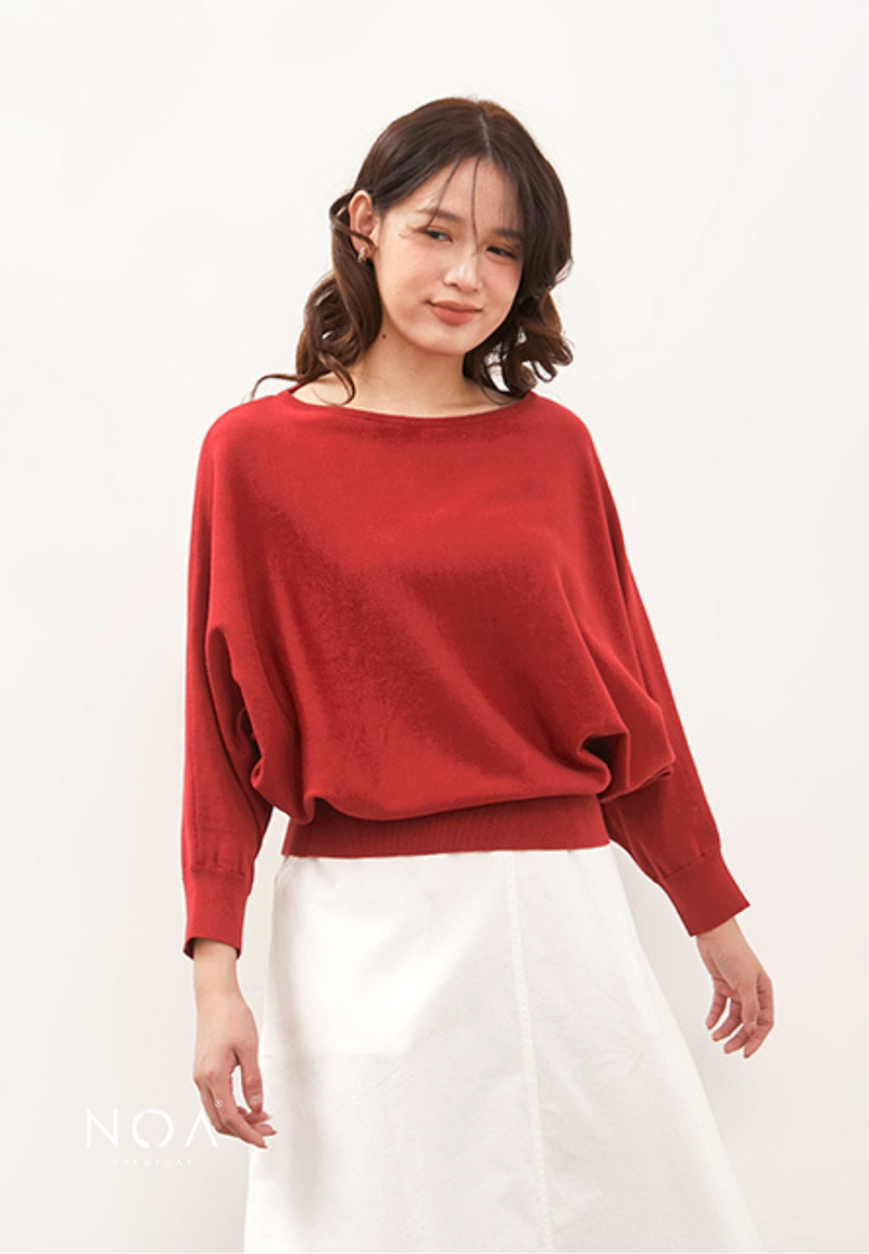 HAZUKI Batwing Knitted Blouse - Red