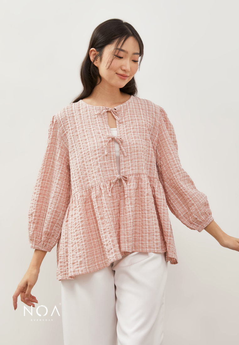 KIOSHI Bow Tie Puff Sleeve Blouse - Dusty Pink