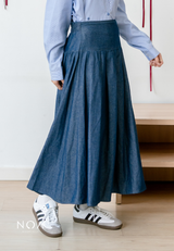 JINZU Denim Pleats Maxi Skirt