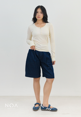 KANARI Denim & Striped Bermuda Pants