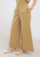 NAGISA Wide Leg Linen Pants - Light Brown